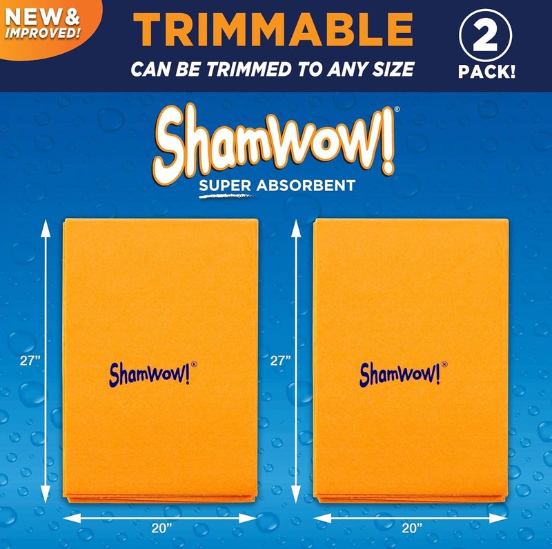 ShamWow Original Super Absorbent Multi-Purpose Cleaning Shammy Chamois Towel Cloth - Holds 10X its Weight in Liquid - Machine Washable - Will Not Scratch (2 Pack, Orange) - Image 2